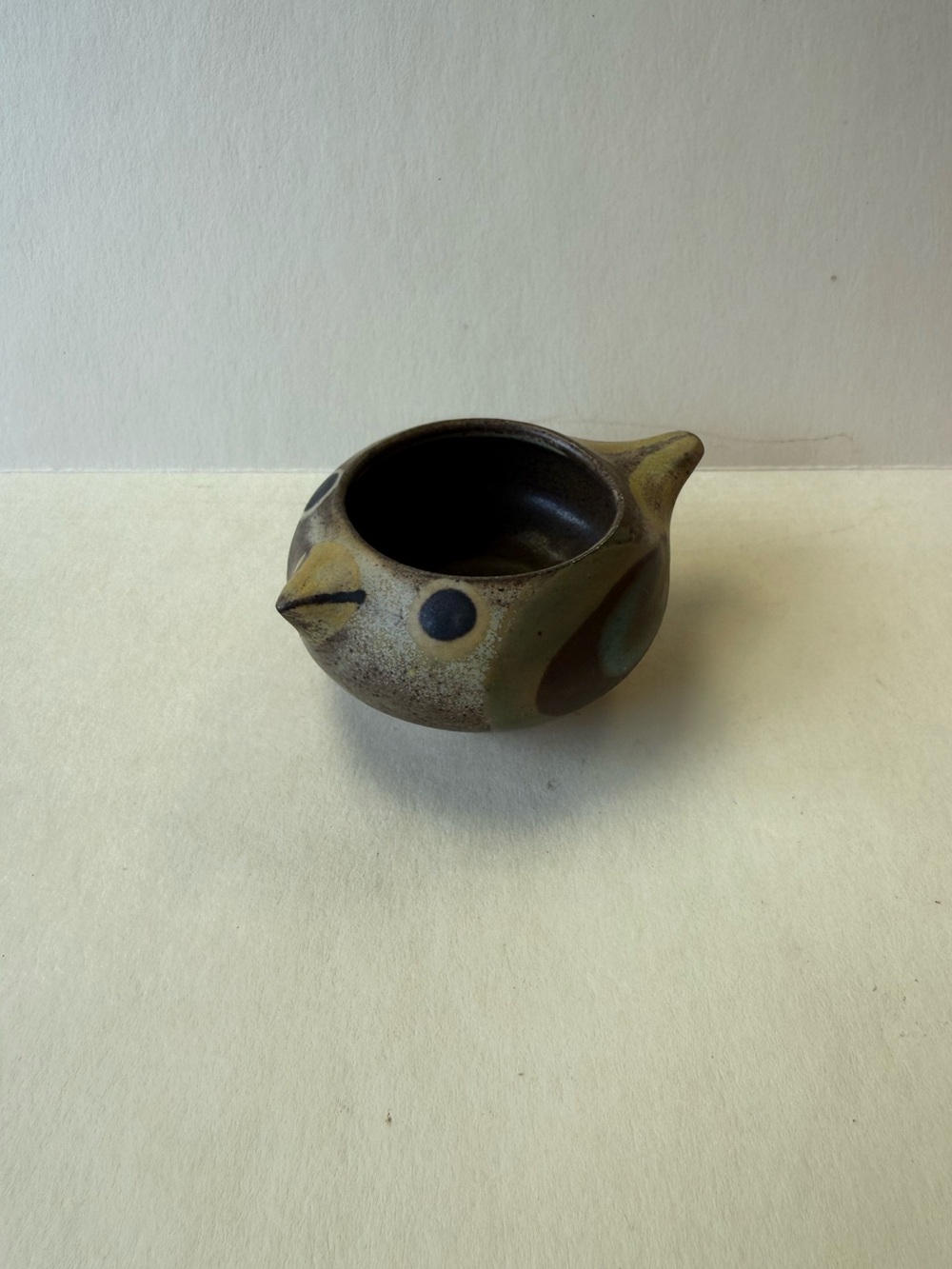 Vintage 60s Dybdahl Denmark Ceramic Olive & Brown Bird Salt Cellar Candle Holder